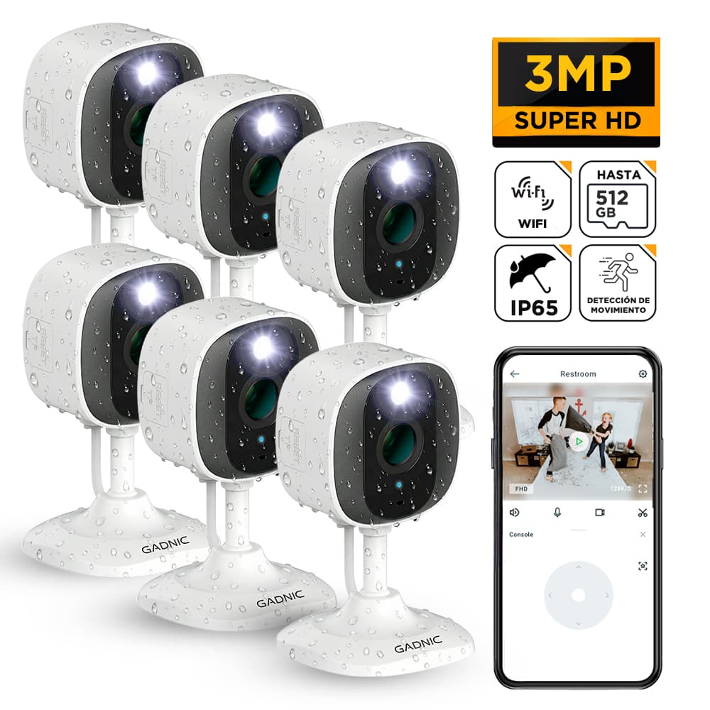 KIT X6 Cámara de Seguridad WiFi Gadnic Mini-G 2K Exterior Interior Audio Bidireccional 3MP Visión Nocturna Ip65