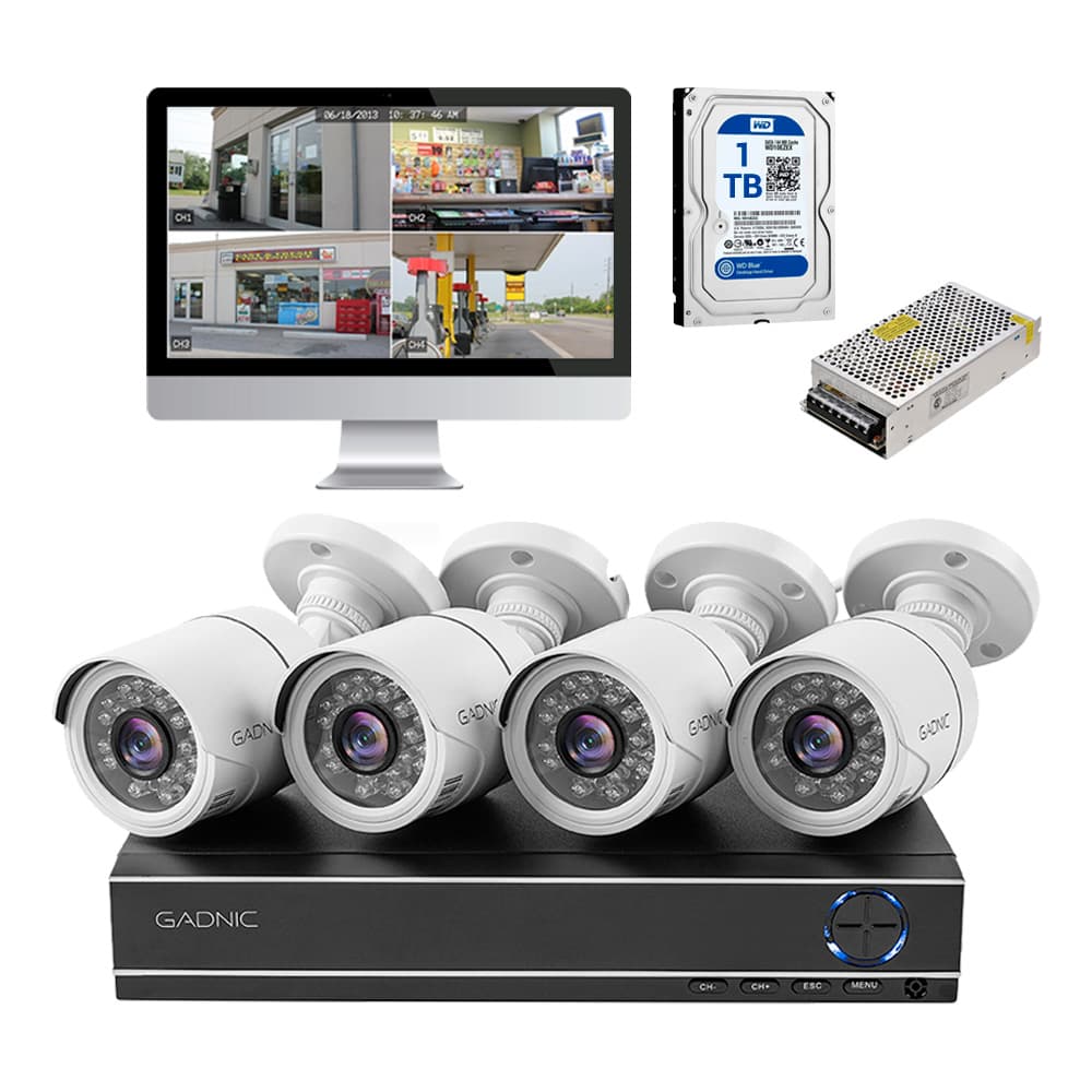 Kit x 4 Camaras de Seguridad DVR  Fuente Switch 1TB Full HD