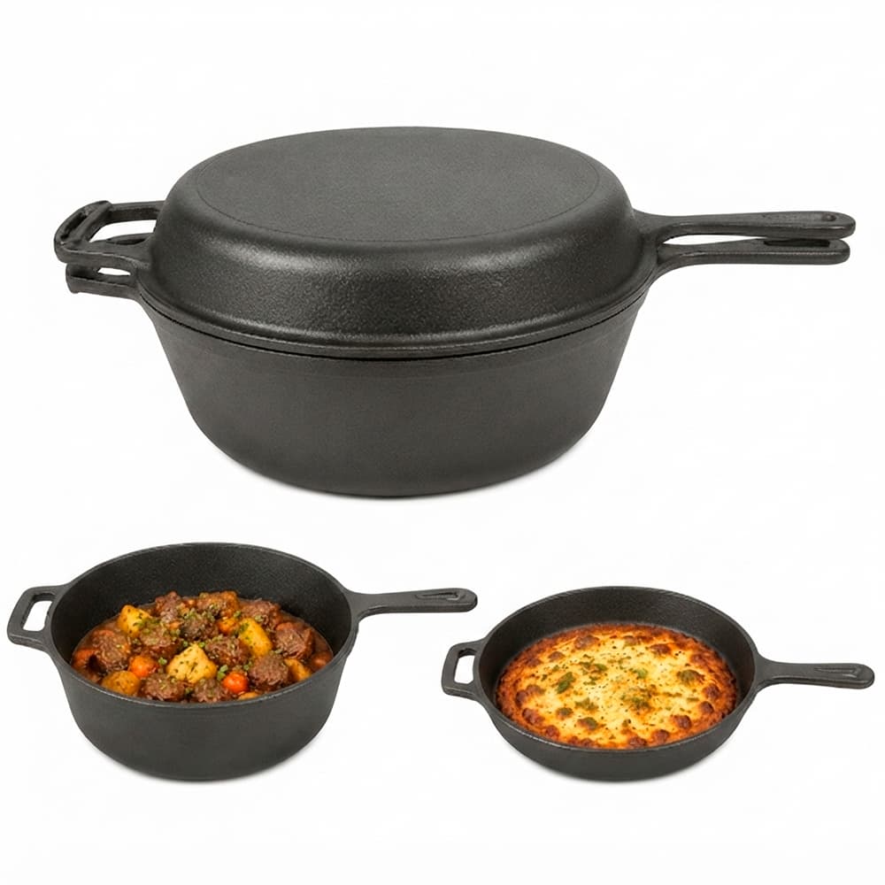 Olla Sartén Gadnic De Hierro Fundido Doble Función Tipo Horno Holandés