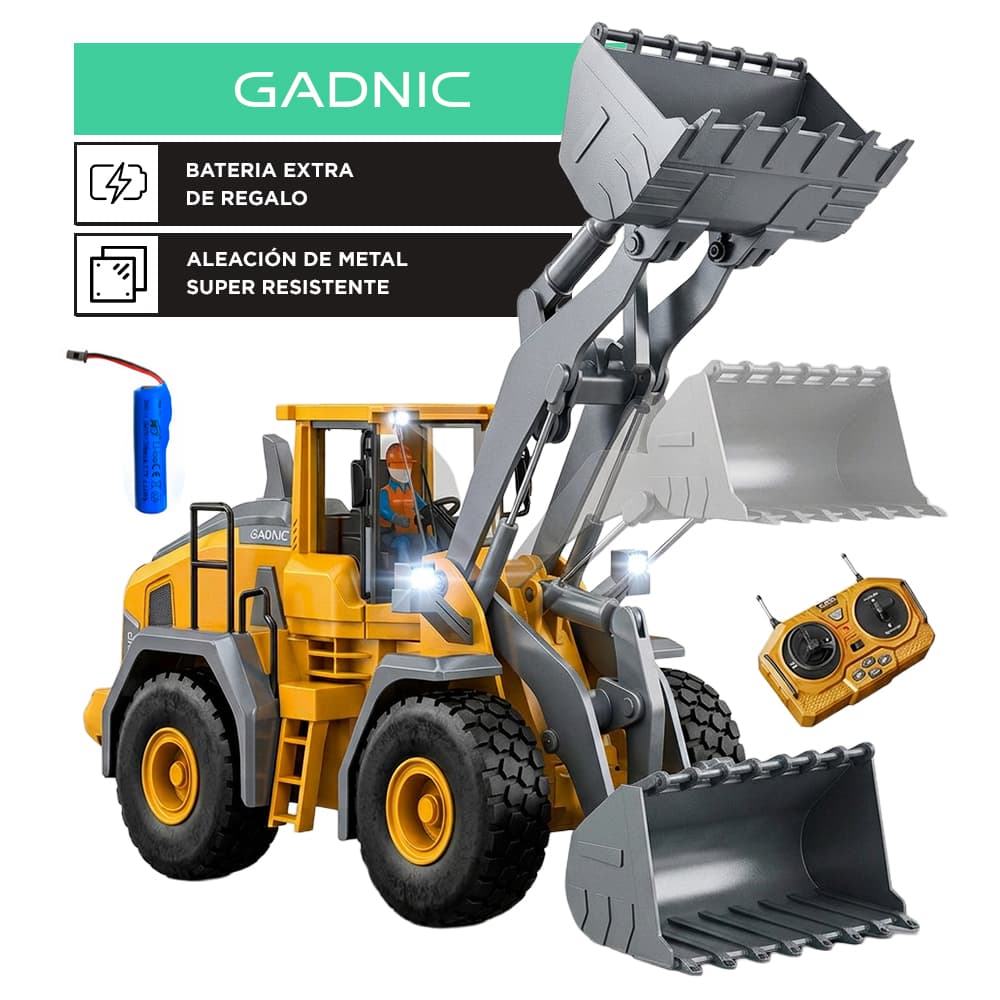 Bulldozer Camión Con Pala Excavadora Gadnic Control Remoto Con Luces Y Sonido Para Niños