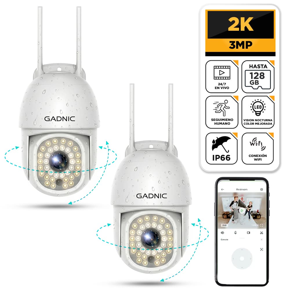 Kit x2 Cámaras de Seguridad Gadnic DM200W-Pro Exterior Domo Full HD Visión Nocturna Color 36 Leds