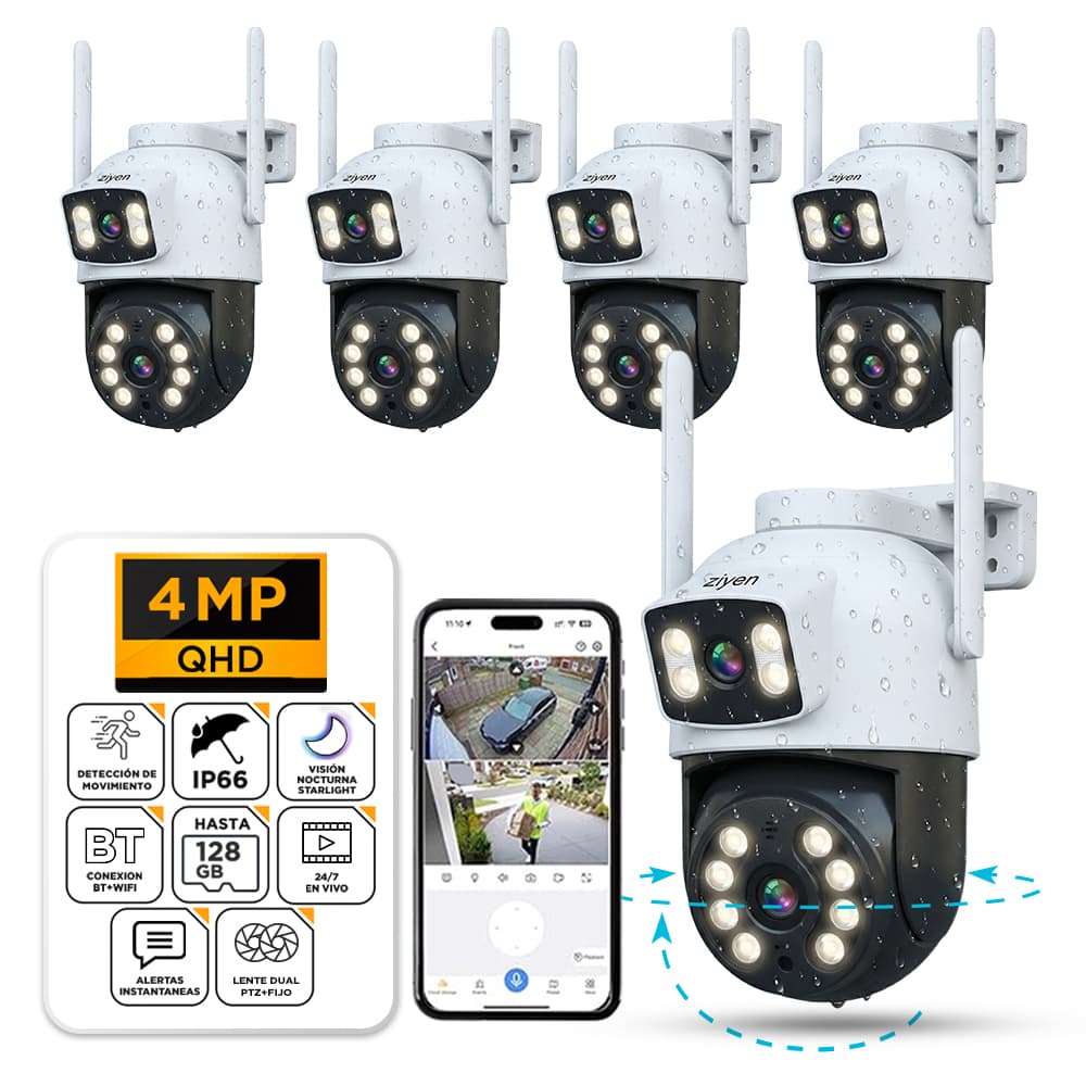 Kit X 5 Cámaras de Seguridad Ziyen ZX57 Lente Dual 4MP Domo Exterior WiFi Control Por App