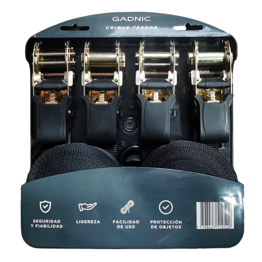 Cinta De Amarre Con Crique Gadnic 4 Pzas 700kg 5mt 25mm Ancho Tensor Traca Traka Outlet