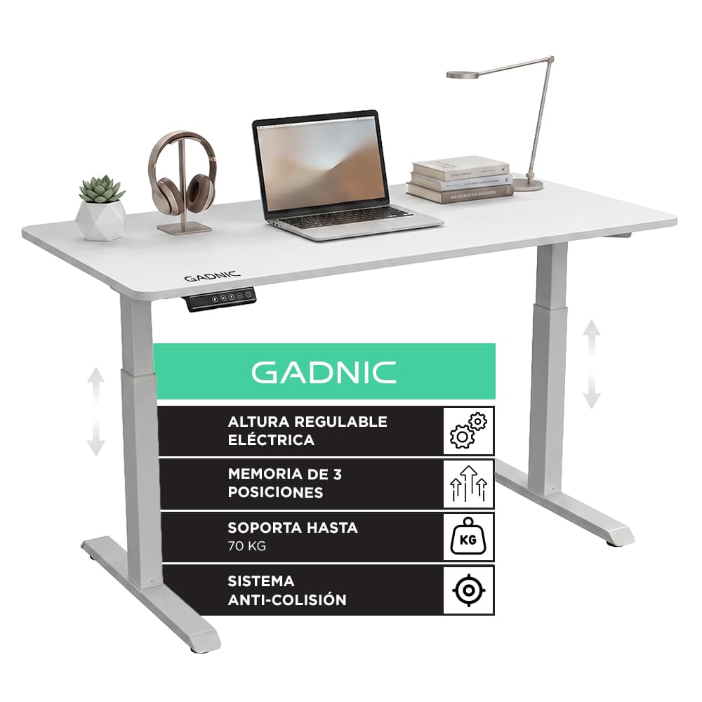 Escritorio Regulable Eléctrico Gadnic 120x60 Elevable Con Memoria Inteligente 3 Posiciones Blanco