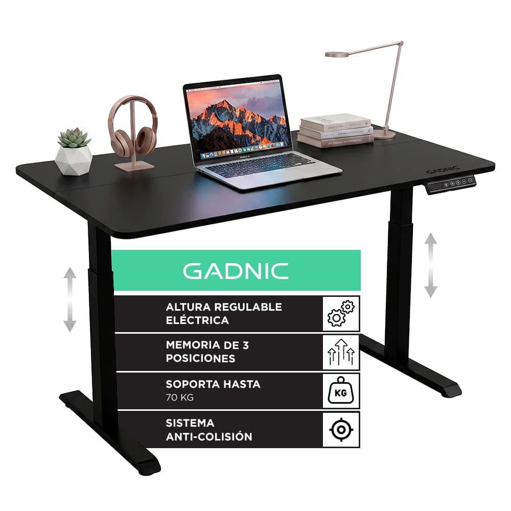 Escritorio Regulable Eléctrico Gadnic 120x60 Elevable Con Memoria Inteligente 3 Posiciones Negro