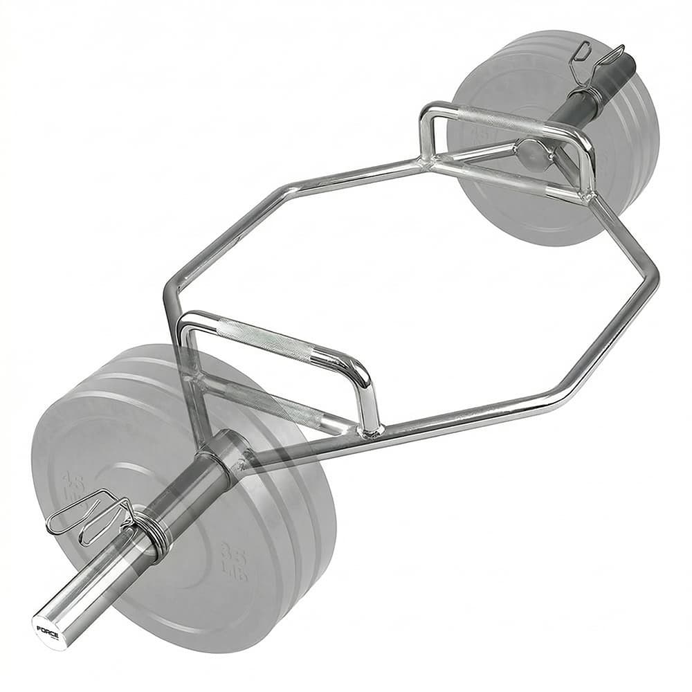 Trap Bar Olimpica Force By Gadnic Hexagonal 50mm Acero Macizo Cromado 145cm 22kg Con Agarres Antideslizantes Para Fuerza