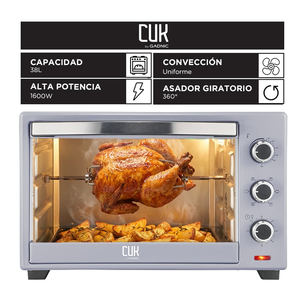 Horno Eléctrico CUK By Gadnic 38L 1600W Convección Con Asador Giratorio Rotiseria