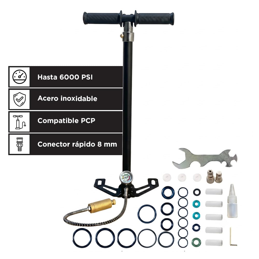 Inflador PCP Manual Force By Gadnic Hasta 6000 PSI Acero Inoxidable Con Manómetro