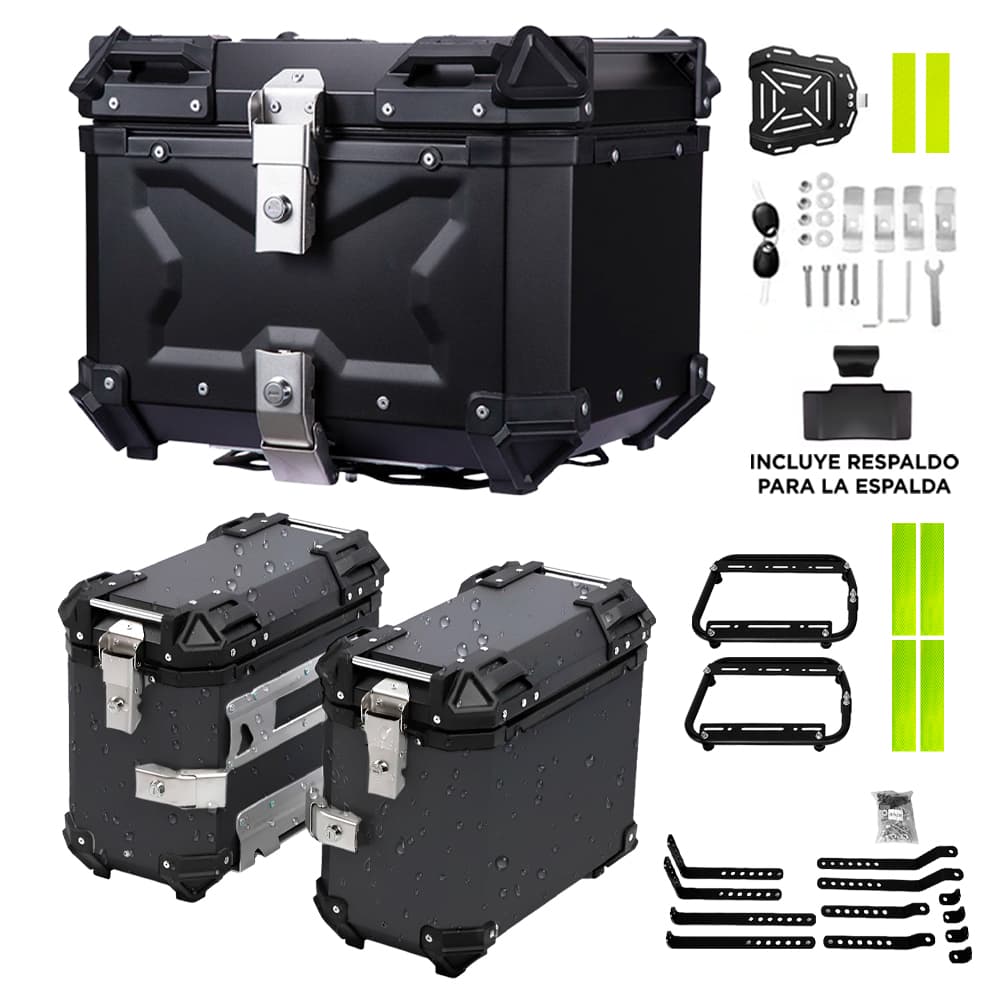 Kit Baules Moto Vetra By Gadnic 45L Trasero 2 Laterales 38L Aluminio Impermeables Universal