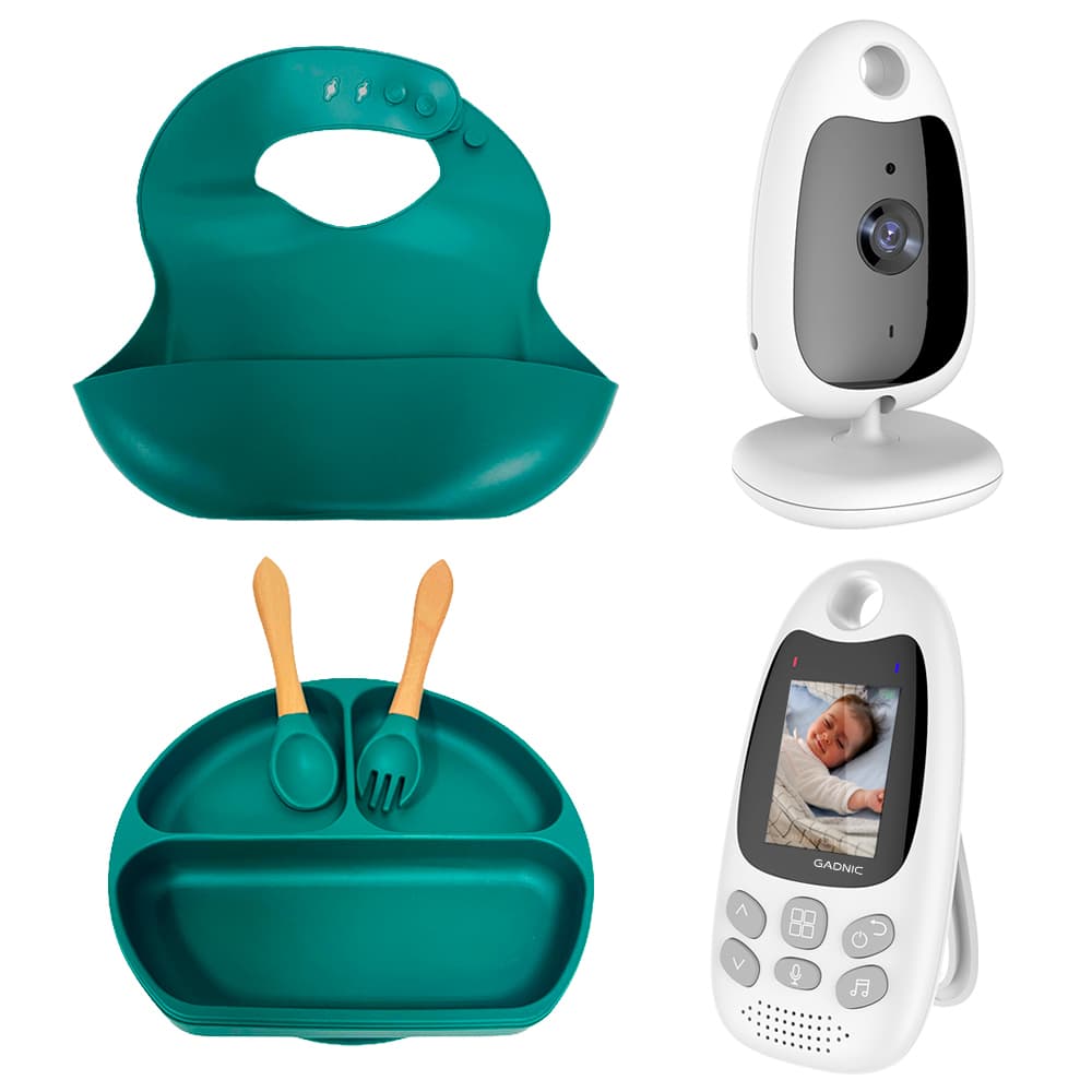 Kit Baby Call Gadnic Cámara Monitor Seguridad Bebes Intercomunicador + Set de Alimentación para Bebés Gadnic Silicona