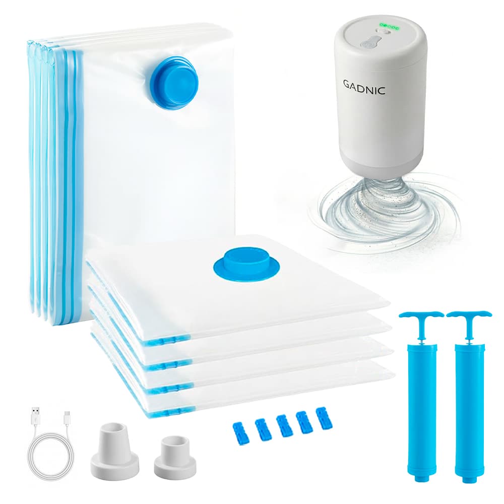 Kit Bomba De Vacio Gadnic 20W 8 Bolsas Al Vacio Ropa Alta Capacidad