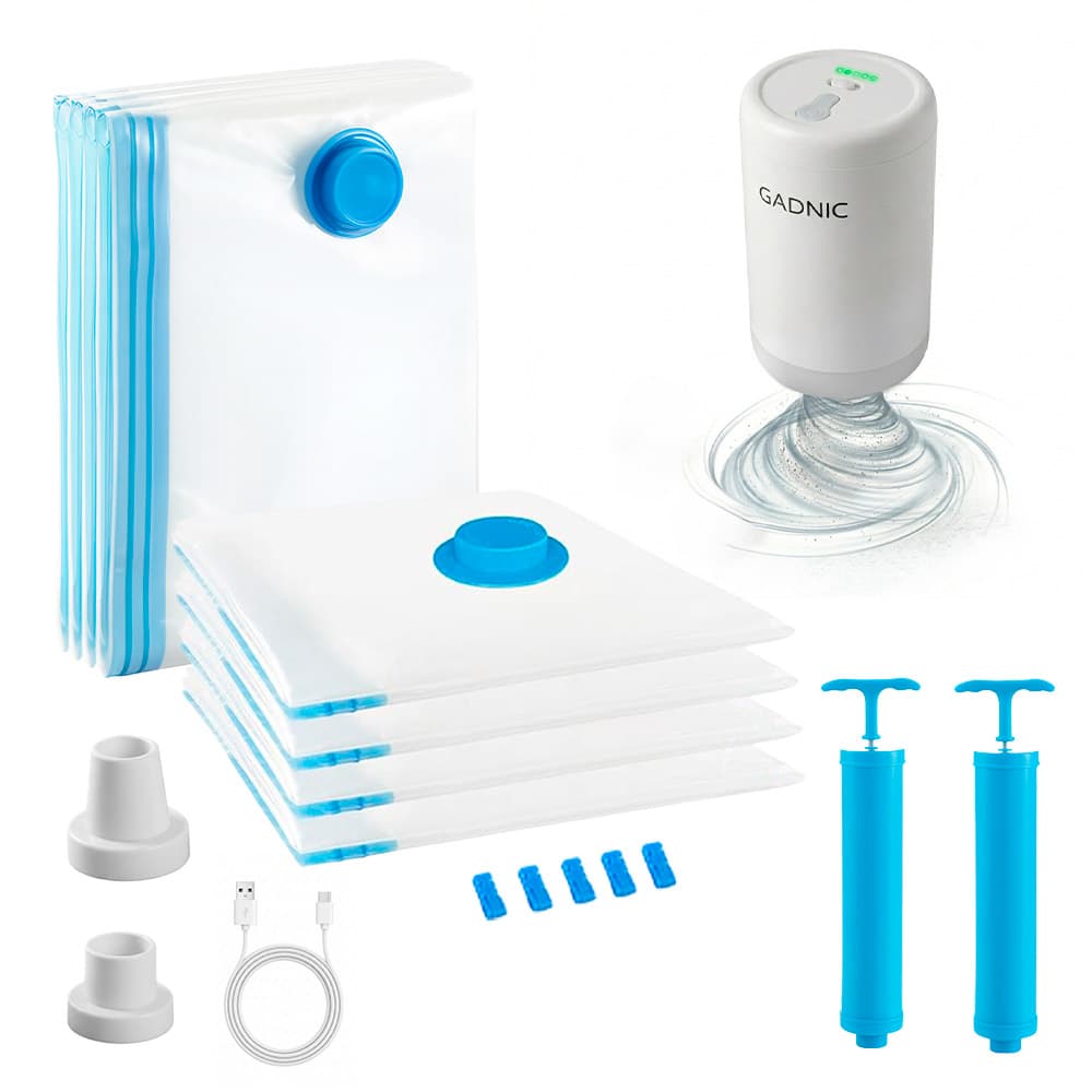 Kit Bomba De Vacio Gadnic 20W 8 Bolsas Al Vacio Ropa Ahorro Espacio Portatil