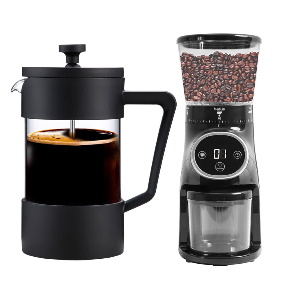 Cafetera Manual Prensa Francesa Cf2020 + Molinillo de Cafe CG165 Automatico Profesional