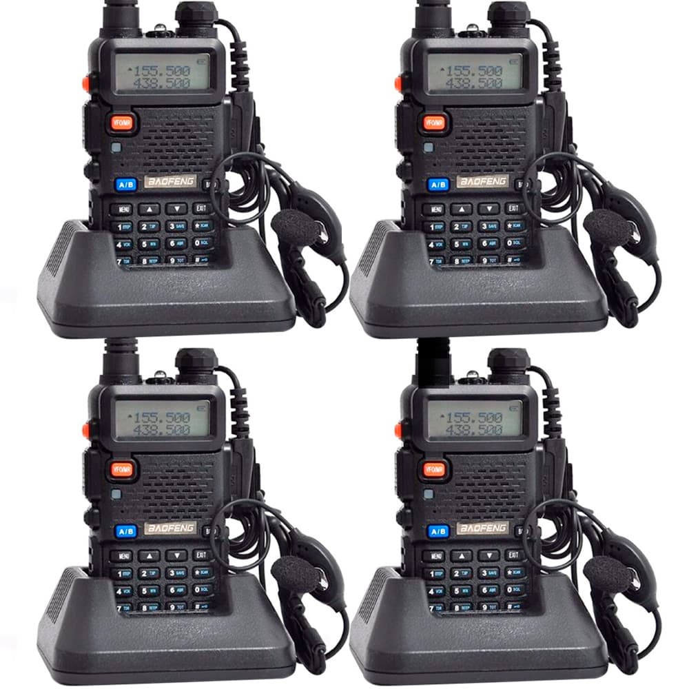 Handy Baofeng UV-5R Kit x4 Bi-Banda 8w c/ Funda Hasta 12km + 8 Baterías y 4 Manos Libres