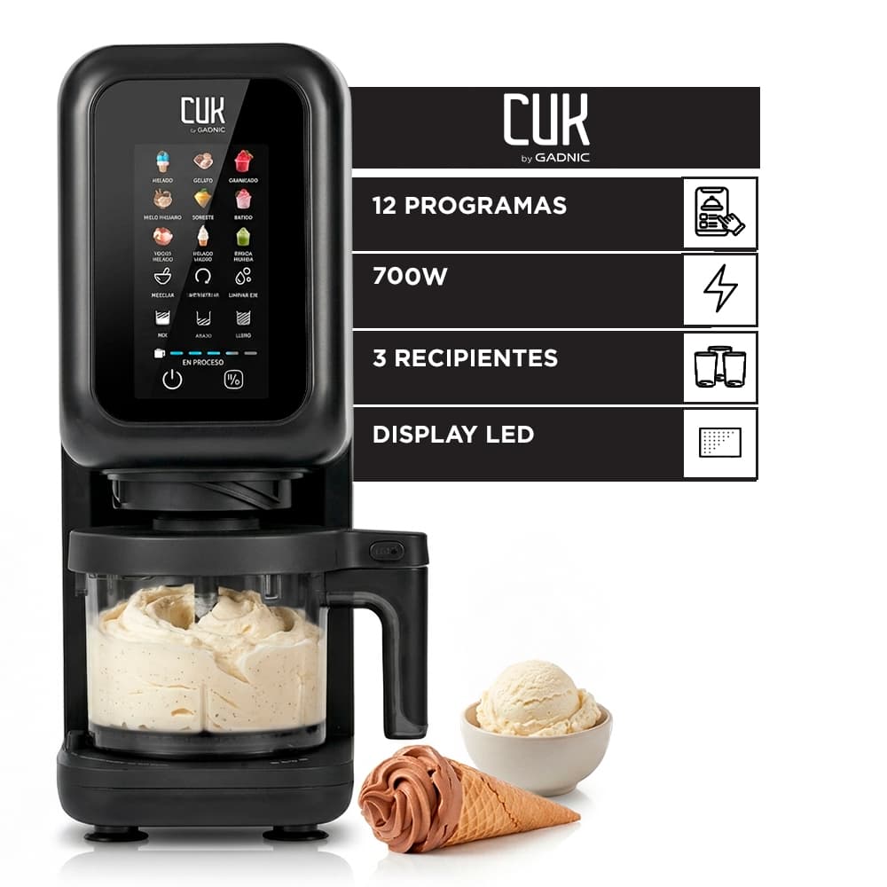 Máquina Para Hacer Helado Cuk By Gadnic 12 Programas 700W Con 3 Recipientes Y Display LED