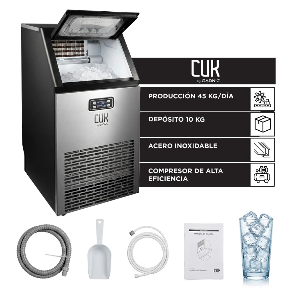 Máquina Fabricadora De Hielo Industrial Cuk By Gadnic 45 Kg Acero Inoxidable Con Depósito 10 Kg